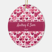ピンクハートパターカスタムン文字 セラミックオーナメント (左)