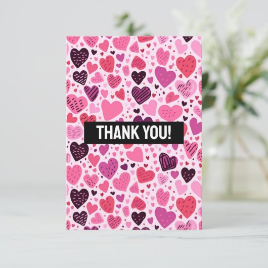 ピンクハートパターガーリーンフェミニン サンキューカード (スタンド正面)