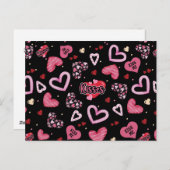 ピンクハートパターンバレンタインデー シーズンポストカード (正面/裏面)