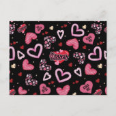 ピンクハートパターンバレンタインデー シーズンポストカード (正面)