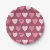 ピンクハートパターンラズベリーレッド紙プレート ペーパープレート (正面)