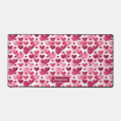 ピンクハートパターン付き名前をカスタムする デスクマット (正面)