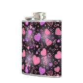 ピンクハートパターン01黒BG フラスク (左)