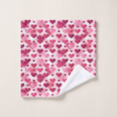 ピンクハートパターン バスタオルセット (ウォッシュタオル)