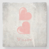 ピンクハートパーソナライズされたストーンコースター ストーンコースター (正面)