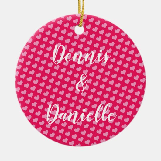 ピンクハートパーソナライズされたセラミックオーナメント セラミックオーナメント (正面)