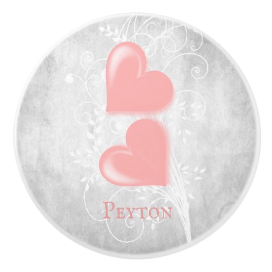 ピンクハートパーソナライズされたセラミックノブ セラミックノブ (正面)