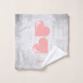 ピンクハートパーソナライズされたバスタオルセット バスタオルセット (ウォッシュタオル)