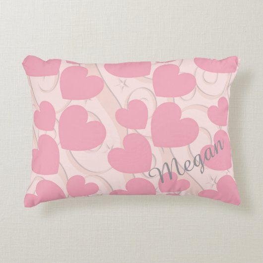 ピンクハートパーソナライズされたバレンタイン アクセントクッション (正面)