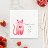 ピンクハートパーソナライズされた猫 スタンダードランチョンナプキン (インサイチュ)