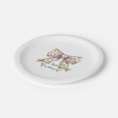 ピンクハートヒョウガーリーボウ誕生日 ペーパープレート (アングル)