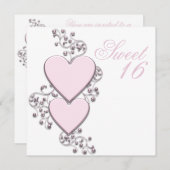 ピンクハートピンクスウィート16パーティー 招待状 (正面/裏面)