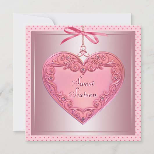ピンクハートピンクスウィート16誕生日パーティー 招待状 (正面)
