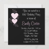 ピンクハートピンクブラックスウィート16誕生日パーティー 招待状 (裏面)