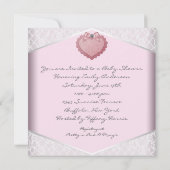ピンクハートピンクホワイトレースベビーシャワー 招待状 (裏面)