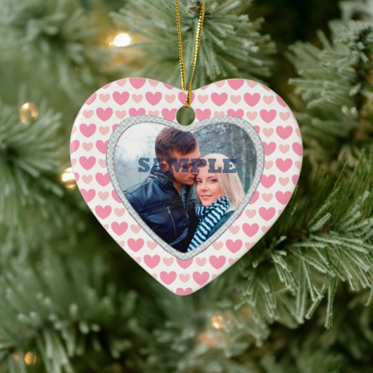 ピンクハートフェイクダイヤモンドバレンタイン写真テンプレート セラミックオーナメント (ツリー)