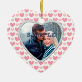 ピンクハートフェイクダイヤモンドバレンタイン写真テンプレート セラミックオーナメント