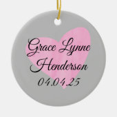 ピンクハートフォトクリスマスオーナメントベビーガール セラミックオーナメント (正面)