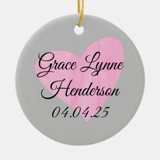 ピンクハートフォトクリスマスオーナメントベビーガール セラミックオーナメント (正面)