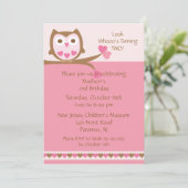 ピンクハートフクロウ子供の誕生日招待状 招待状 (スタンド正面)