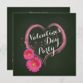 ピンクハートフラワーズバレンティーンズデイパーティの招待状 招待状 (正面/裏面)