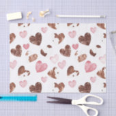 ピンクハートブラウンココアカウカプリント誕生日 薄葉紙 (クラフト)