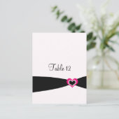 ピンクハートブラックリボンテーブルのシーティングカード ポストカード (スタンド正面)