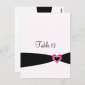 ピンクハートブラックリボンテーブルのシーティングカード ポストカード (正面/裏面)