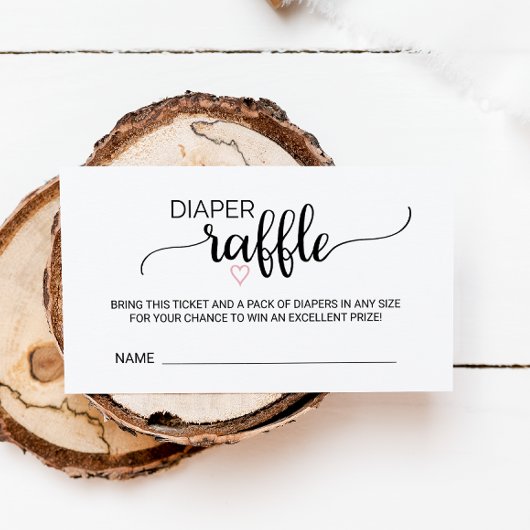 ピンクハートブラック書道おむつラッフルインサート エンクロージャーカード