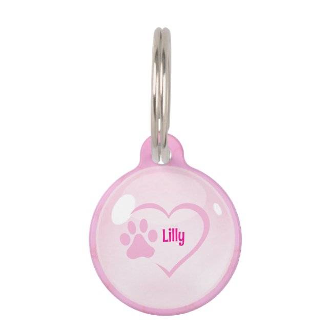 ピンクハートプリンセスカスタマイズ可能 ペット　ネームタグ (正面)