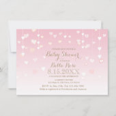 ピンクハートベビーガールベビーシャワー招待状 招待状 (正面)