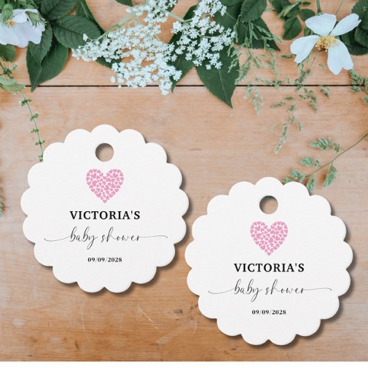 ピンクハートベビーシャワーパーティー フェイバータグ