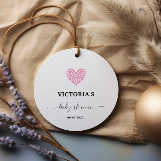 ピンクハートベビーシャワーパーティー フェイバータグ
