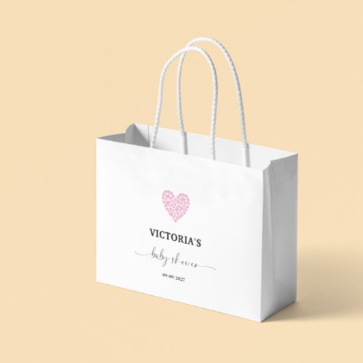ピンクハートベビーシャワーパーティー ラージペーパーバッグ