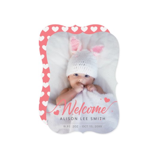 ピンクハートベビー誕生写真のお知らせ 案内状 (正面/裏面インサイチュ)