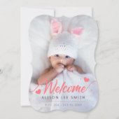 ピンクハートベビー誕生写真のお知らせ 案内状 (正面)