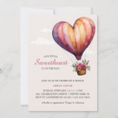 ピンクハートホットエアバルーンガールベビーシャワー 招待状 (正面)