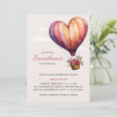 ピンクハートホットエアバルーンガールベビーシャワー 招待状 (スタンド正面)