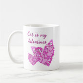 ピンクハートポーズキャット/ドッグ動物愛好家バレンタイン コーヒーマグカップ (左)