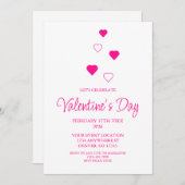 ピンクハートミニマリストバレンタインデーパーティー 招待状 (正面/裏面)