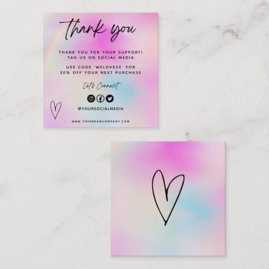 ピンクハートメディア感謝してい挿入ミニ名刺 スクエア名刺 (正面/裏面)