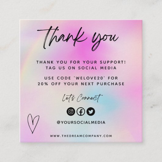 ピンクハートメディア感謝してい挿入ミニ名刺 スクエア名刺 (正面)