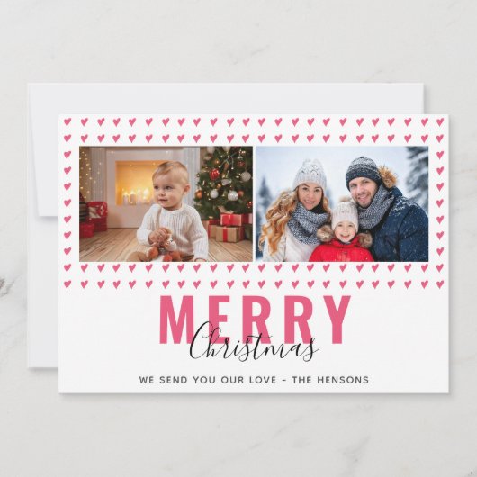 ピンクハートメリークリスマススクリプトファミリーの写真 シーズンカード (正面)