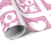 ピンクハートラブフェイクグリッター ラッピングペーパー (ロールコーナー)