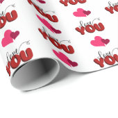 ピンクハートラブユースタイリッシュタイポグラフィバレンタイン ラッピングペーパー (ロールコーナー)