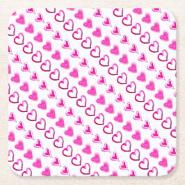 ピンクハートラブロマンチックかわいい甘いハートパターン スクエアペーパーコースター