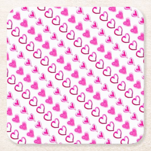 ピンクハートラブロマンチックかわいい甘いハートパターン スクエアペーパーコースター (正面)