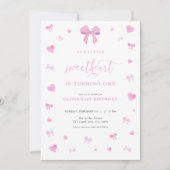 ピンクハートリトルスウィートアート誕生日招待状 招待状 (正面)