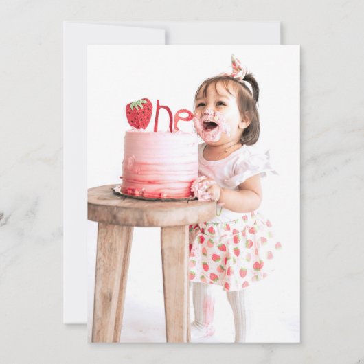 ピンクハートリトルスウィートフォトファースト誕生日 招待状 (裏面)