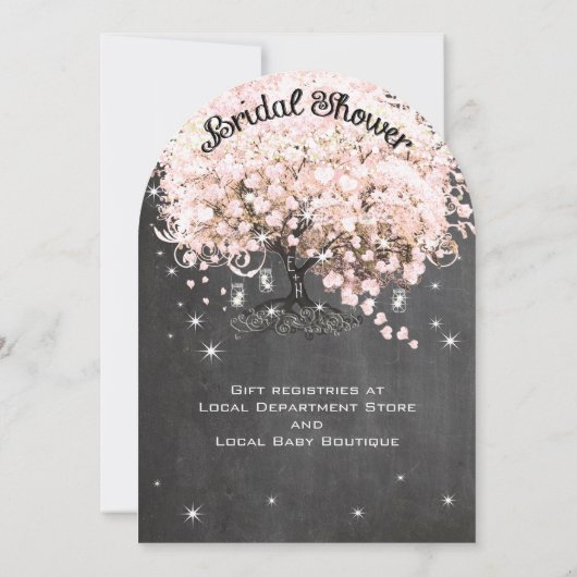 ピンクハートリーフツリーブライダルシャワー招待状 招待状 (裏面)